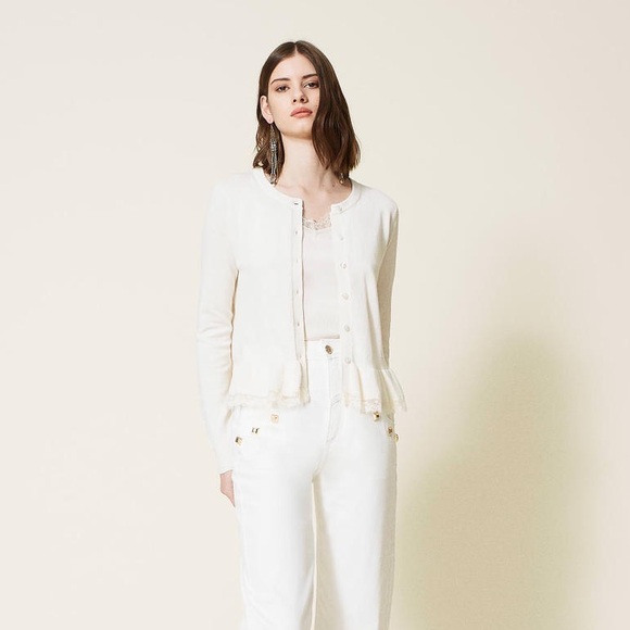 TWIN-SET cream sweater with ruffle trim - Picture 2 of 13